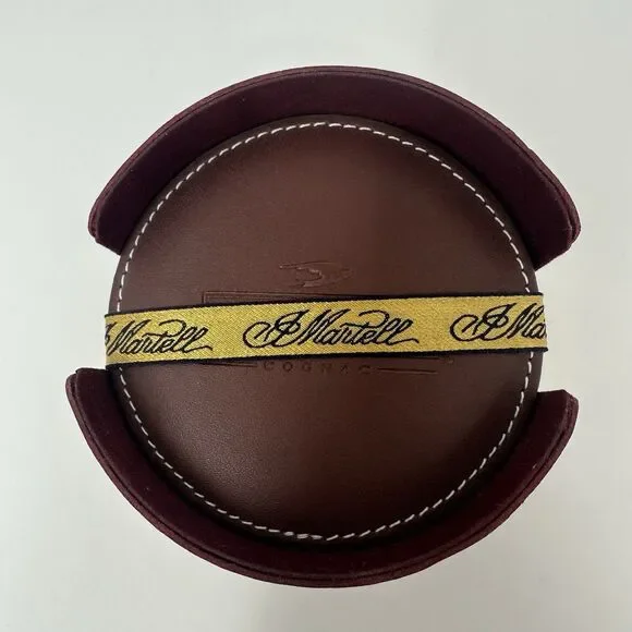 Martell Cognac Set Of 4 Leather Reusable Coasters With Case Holder Brown - Picture 2 of 7